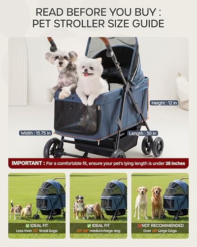 OJCME Dog Stroller for Large & Medium Dogs (20–132 lbs), Pet Stroller for 2 Small Dogs, Extra Large Heavy Duty, Foldable & Ventilated, Pink or Navy