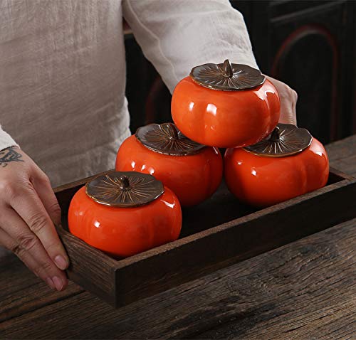 3pcs/set Creative ceramic persimmon Candy Container Meaningful Luck Gifts Food Storage Container Desktop Home Decoration for Serving Tea, Coffee and Spice