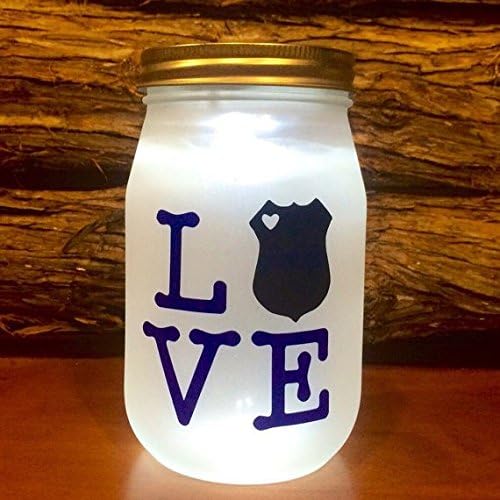 Police LOVE Lighted Mason Jar, Police LED night light, Quart Size, Personalized Police Gift