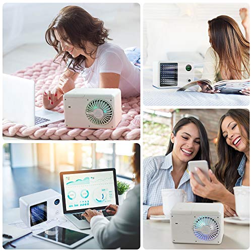 Portable Air Conditioner,Cordless Evaporative Personal Air Cooler with LED Night Light,TOPLANET Mini Desktop Fan by Rechargeable 2000mAh Li-ion Battery for Home,Office And Room,3 Speeds