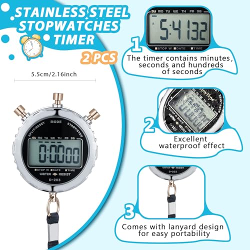 MAKINGTEC Digital Stopwatch, Metal Waterproof Stop Watch, Sports Stopwatch Timer 1/100th Second Handheld Chronograph with Large Display Shockproof Stopwatch for Coaches Swimming Training Competition