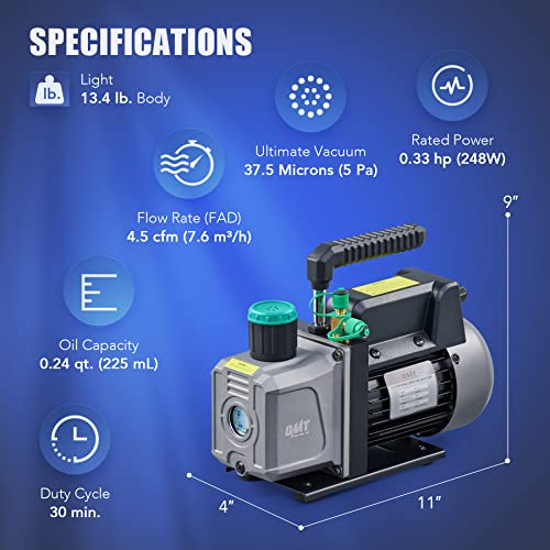 OMT 4.5cfm Vacuum Pump, 1 Stage HVAC Vacuum Pump For R12 R22 R134a
