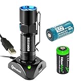 EdisonBright Olight S10R II Rechargeable 500 Lumens CREE XP-L LED Flashlight EDC with RCR123 Li-ion Battery, Charging Base CR123A Lithium Back-up Battery Bundle