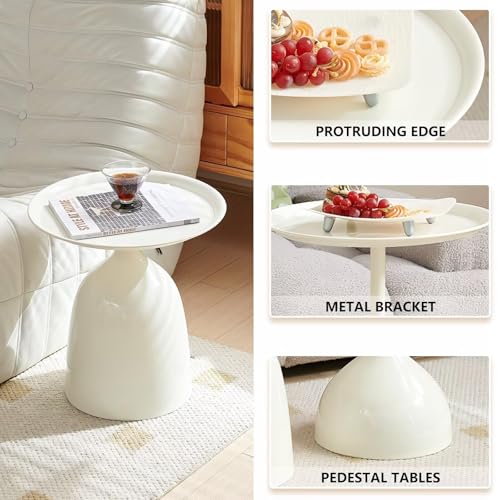 Coffee Table, Black Metal End Table for Living Room, Round Side Table, Bedside Table, Mid Century Circle Accent Table for Small Spaces Easy Assembly Modern Coffee Table for Bedroom Living Room (White)