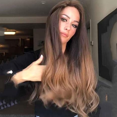 Amazon Co Jp 合成ウィッグ 前髪の女性ロングカーリーヘアビッグウェーブボリュームウィッグセットリアルなロングヘアミックスブラウンウィッグセット高温ワイヤー ホーム キッチン