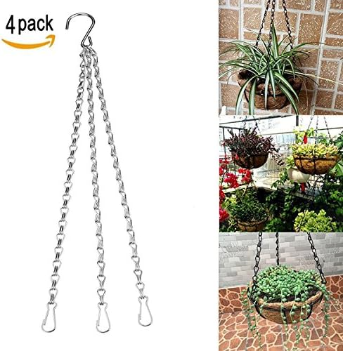 YINUOWEI 23.6 Inch Hanging Flower Basket Galvanized Replacement Chain Flowerpot Iron Sling Chain 3 Point Garden Plant Hanger for Indoor/Outdoor, Set of 4 (Silver(23.6In))