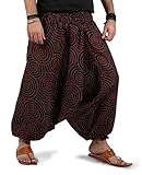 The Harem Studio Boho Hippie Mens Womens Cotton Handmade Harem Pants With Side Pockets - Spiral Design (Brown)