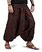 Boho Hippie Mens Womens Cotton Handmade Harem Pants with Side Pockets - Spiral Design (Brown)