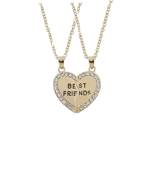 VGRDTW Best Friends Double Necklace - Splicing Heart shaped Friendship Jewelry Set, Matching Gift for Female Friends (White Gold)