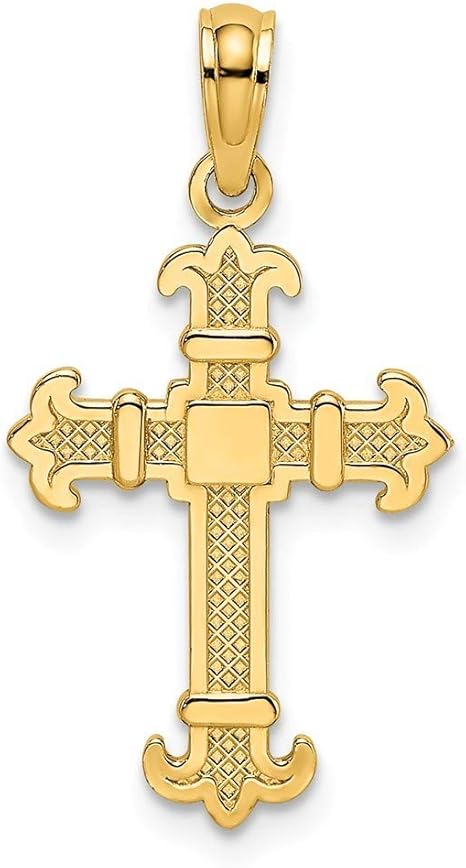 Cruz religiosa de oro de 14 quilates con centro cuadrado y puntas de