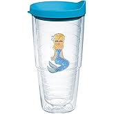 Tervis Blue Sequins Mermaid Made in USA Double Walled Insulated Tumbler Travel Cup Keeps Drinks Cold & Hot, 24oz, Lidded