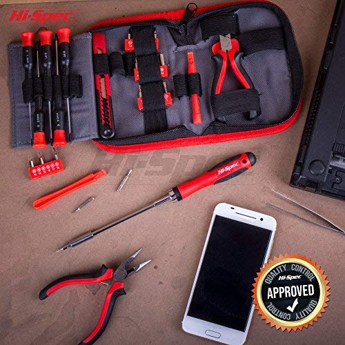 Hi-Spec 38 pcs Electronics Repair Tool Kit - Magnetic Precision Ratcheting Screwdriver & Phillips, Slotted, Torx, Hex and Triwing/Head Bits Set, Lose Nose & Diagonal Pliers, Tweezers Pry Bar in Case