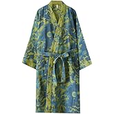 PRINCESS BRIDE Cotton Jacquard Elegant Kimono Robe Traditional Loose Yukata Bathrobe Mid-Length Loungewear for Women