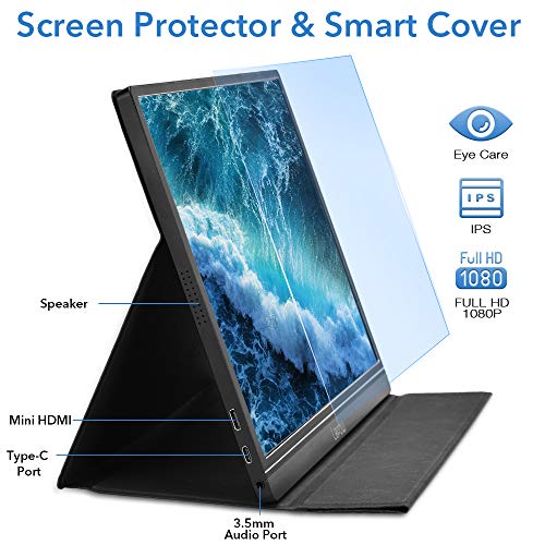 Portable-Monitor-Lepow-156-Inch-Full-HD-1080P-USB-Type-C-Computer-Display-IPS-Eye-Care-Screen-with-HDMI-Type-C-Speakers-for-Laptop-PC-PS4-Xbox-Phone-Included-Smart-Cover-Screen-Protector-Black