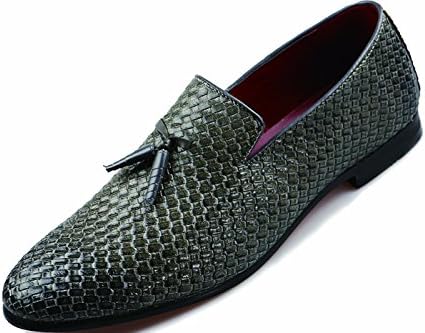 IVANCA Men's Casual Tassels Leather Loafers Slip-On Weave Shoes,gray,7.5 B(M)