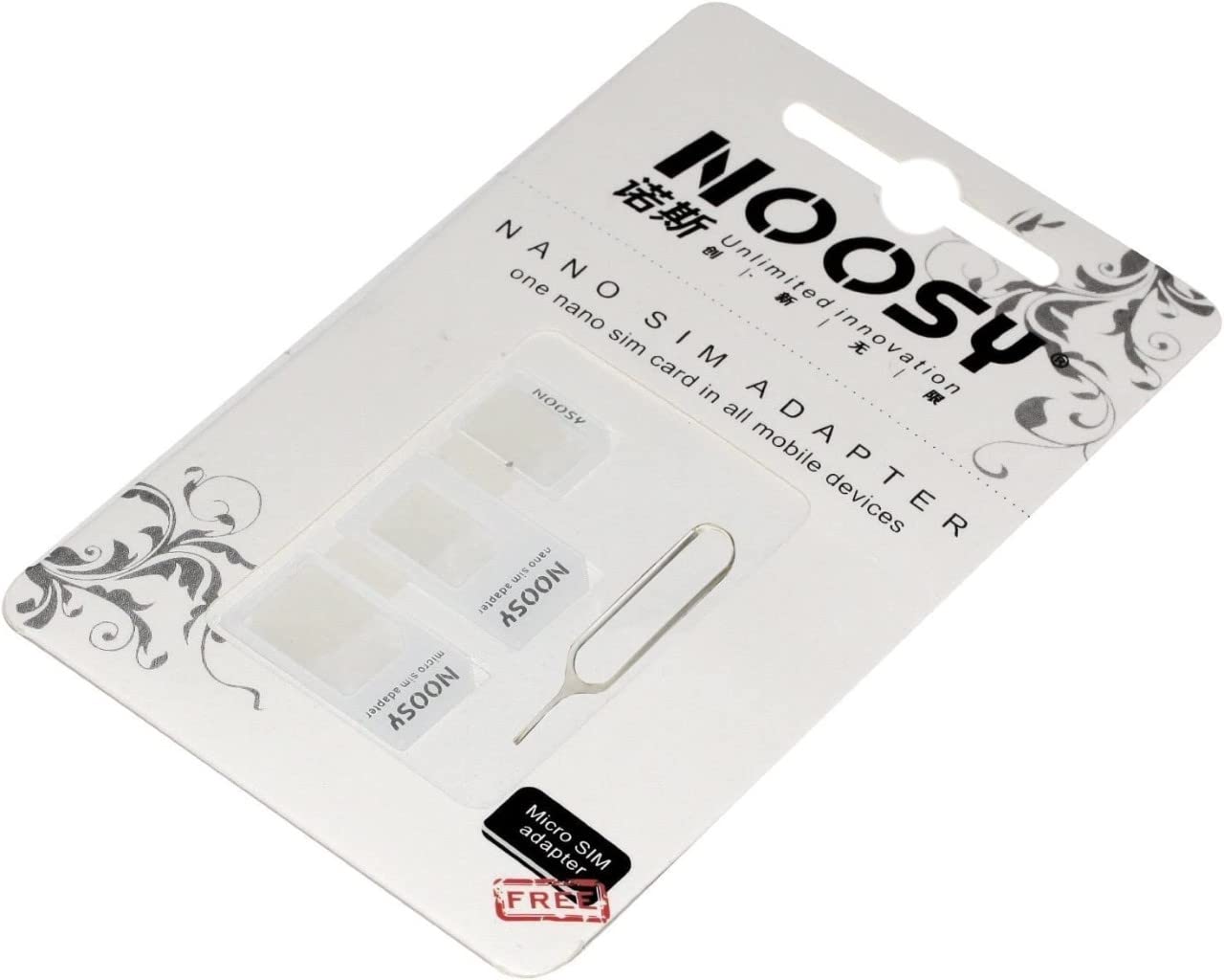 Noosy Sim Card Adapters, 4 in 1 (Nano to Micro/Mini SIM Card Adapter/Converter/Holder) + SIM Eject Pin, Compatible with Sony, LG, Apple, Iphone, Samsung