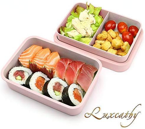 Luxcathy Natural Bamboo Fiber Airtight Leakproof 2-Layer Lunch Box for Adults or Kids (800-1000ML, Pink)