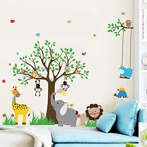 decalmile Jungle Animal Tree Wall Decals Lion Elephant Monkeys Wall