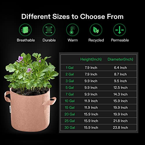 SunStream 5-Pack 20 Gallon Grow Bags - Heavy Duty Nonwoven Fabric Pots With Handles