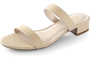 Ankis Women Black White Nude Clear Heels Sandals - 1 Inch Heels for Women Low Chunky Block Heels Comfortable Two Strap Open Toe Flat Sandals Shoe for Dressy Wedding Summer