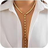 Vintage Long Beaded Pearl Chain Lariat Y Necklace for Women Y2K Simple Statement Gold Beads Tassel Necklaces Boho Prom Party Jewelry Accessories Gift