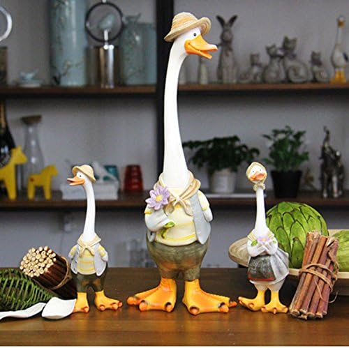 Decoresd European Garden Lovely Duck Resin Decoration Home Furnishing Wedding Gifts Crafts Ornament The Living Room for A Family of Three Sons,Duck Mother Led Three