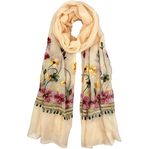 Lina & Lily Embroidered Floral Women's Scarf Shawl Lightweight