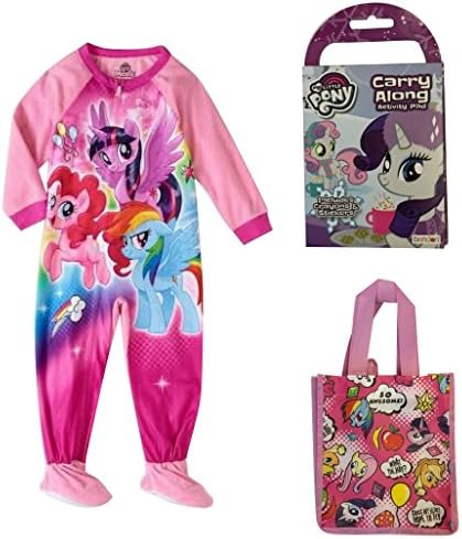 My Little Pony Girl's Blanket One Piece Fleece Sleep Pajamas with Play Pack and Mini Tote Bag (3T)