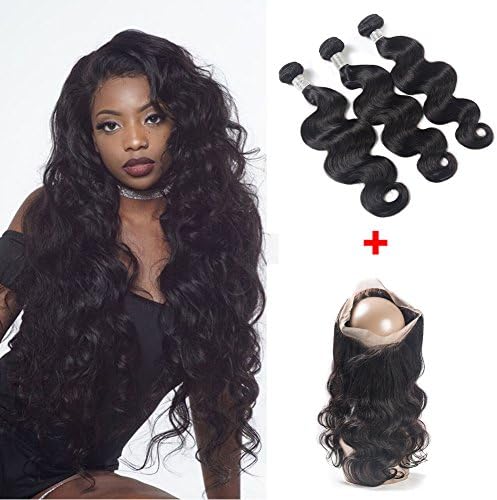 150% Density 360 Lace Frontal Malaysian Virgin Hair Body Wave 3 Bundles With 360 Full Frontal Lace Human Hair with Baby Hair Natural Color Prom Rosa Hair Extensions (14 with 16 18 20)