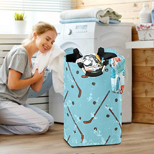 senya Large Storage Basket with Handles Collapsible Organizer Bin Laundry Hamper for Nursery Clothes Toys, Vintage Ice Hockey Blue
