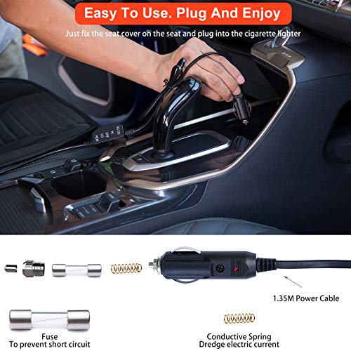 YUESUO Heated Car Seat Cushion, 12V Car Heated Cover with 3 Levels Switch Temperature Controller, Quick Car Seat Warmer Perfect for Car, Home, and Office Chair