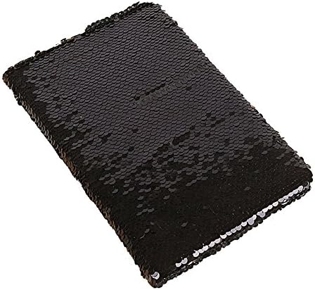 Magic Sequin Journal Reversible Sequin Office Notebook Mermaid Notepad School Diary for Girls Adults Festival Birthday Valentine's Day Gifts (Black/Silver)