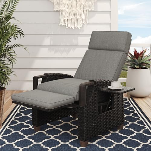 Grand patio Relaxliege Liegesessel mit Sitzkissen Armlehnensessel Verstellbare Rückenlehne Rattan Sonnenliege für Innen, Außeneinsatz, Dunkelgrau -Dun