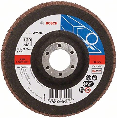 Bosch 2608607356 22 mm Metal Flap Disc for Angle Grinders, Black/Brown, 125mm diameter