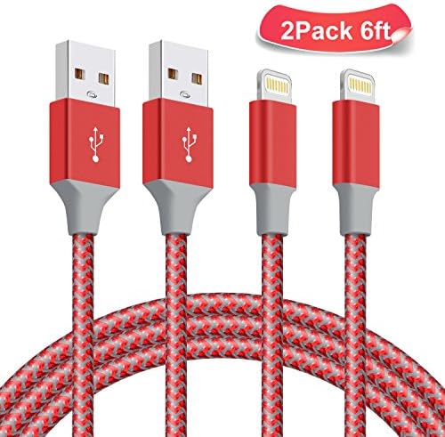 Nikolable iPhone Cable Reflective Yarn Braided Lighting Cord Charging Cable for iPhone 7 iPhone6s 6s Plus iPhone6 6 Plus iPhone 5 5s 5c iPad Pro iPad Air iPad mini etc.(Red & Silvery)