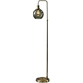 Adesso Globe Smoked Glass Floor Lamp with Antique Brass Finish – 60” Tall, Compact 10.5” Wide Base