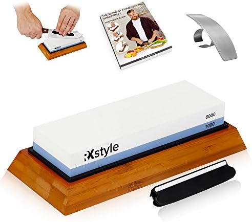 Premium Knife Sharpening Stone 2 side 1000/6000 - Whetstone with Base and Angle Guide - Waterstone Set for Chef Knives and Kitchen Blade Sharpener