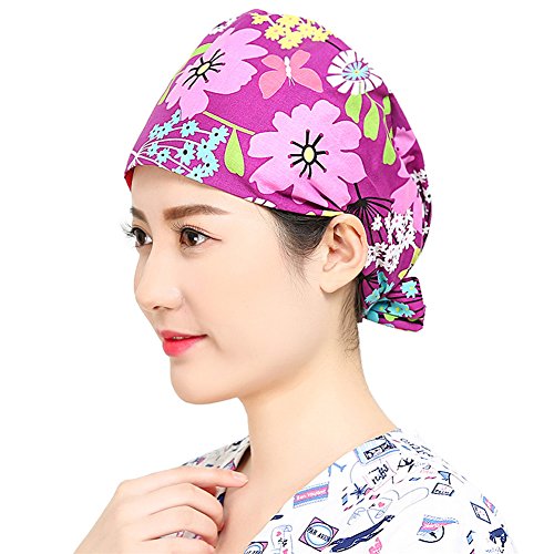 Unisex Scrub Cap Hat Bouffant Reusable Floral Women Men Multi Color One Size