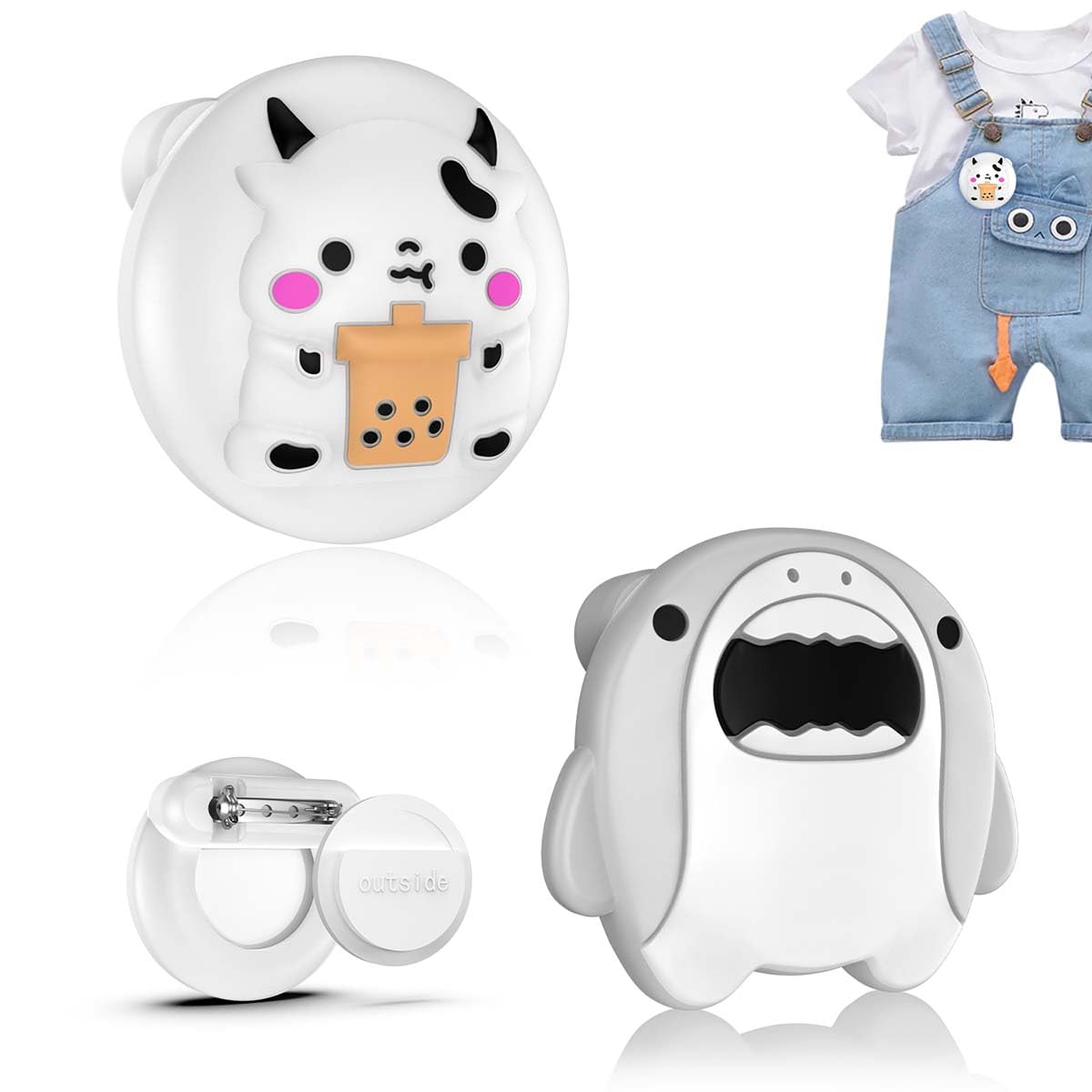 Photo 1 of (2 Pack) Compatible with AirTag Holder for Kids, Soft Silicone Waterproof Cute Air tag Case with Pin Hidden Air tag Holder for Child, Elderly, Pets Collar, Clothes, Shoe, Backpack (White+Grey)