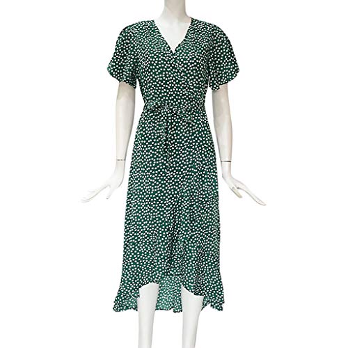 Women's Floral Maxi Dresses Boho Ruffle Split Beach Party Dress Flowy Front Slit High Low Summer Wedding Dress Green
