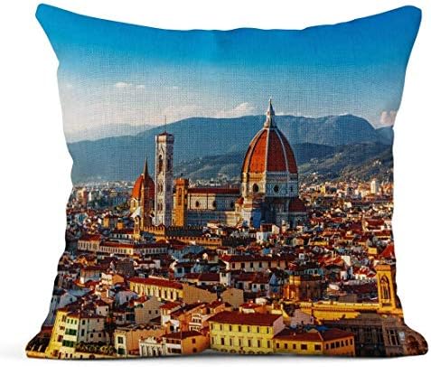 Kinhevao Throw Pillow Colorful Firenze Beautiful View on Hart of Amazing Florence City and The Cathedral at Sunrise Italy Orange Linen Cushion Home Decorative Pillow