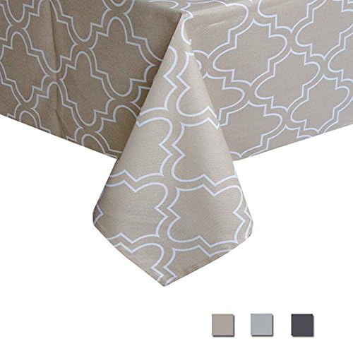 Eforcurtain Home Fashion Geometric Floral Tablecloth Stain Resistant Spill Proof, Durable Rectangle Waterproof Fabric Table Cover 130 by 180cm, Khaki and White