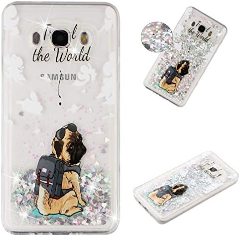 Galaxy J7 2016 Case, Lwaisy Flowing Liquid Floating Shock-Absorbing Anti-Scratch Flexible TPU Bumper Glitter Cover Phone Case for Samsung Galaxy J7 2016 / J710, Dog