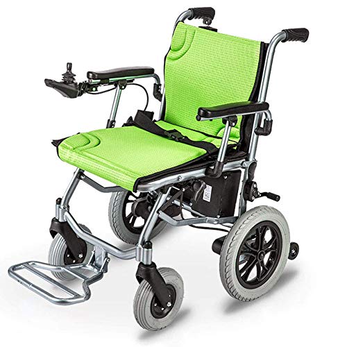 LLPDD Lightweight Wheelchair, Electric Wheelchair Open/Quick Folding Lightest Most Compact Power Chair Drive with Electric Power or Manual Wheelchair 12 Miles Range Green