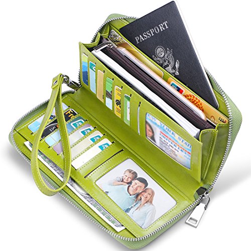 JEEBURYEE Wallets for Women RFID Blocking Leather Zip Around Wristlet Clutch Travel Purse
