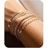 Quizzhe Boho Minimalism Gold Bracelet Dainty Gold Bracelet 6PC Classic Cuban Paperclip Chain Multiple Layers Bracelet Set Trendy Thin Link Stackable Jewelry Gift for Womens Women