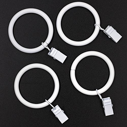 Md Trade 40 Pcs Decorative Metal Drapery Curtain Rings with Clips- 1.5 Inch Interior Diameter, White Clip Rings for Curtain