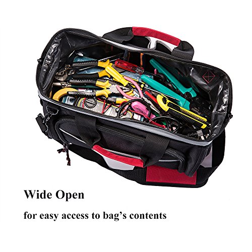 Tool Bag Organizer, 25 Pockets 16-inch Wide Mouth Rugged Tools Storage Bag for Electrician, Contractor, Plumber, Cable Repairman