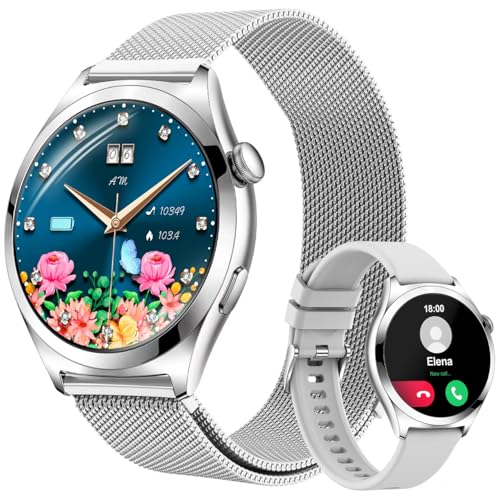 Fitonme Women's Smart Watch Calls, 1.27 Inch HD Curved Screen, SpO2 Sleep Heart Rate Monitor, 120+ Sports Modes, Waterproof IP68, Women's Smartwatch for Android iOS (Silver)