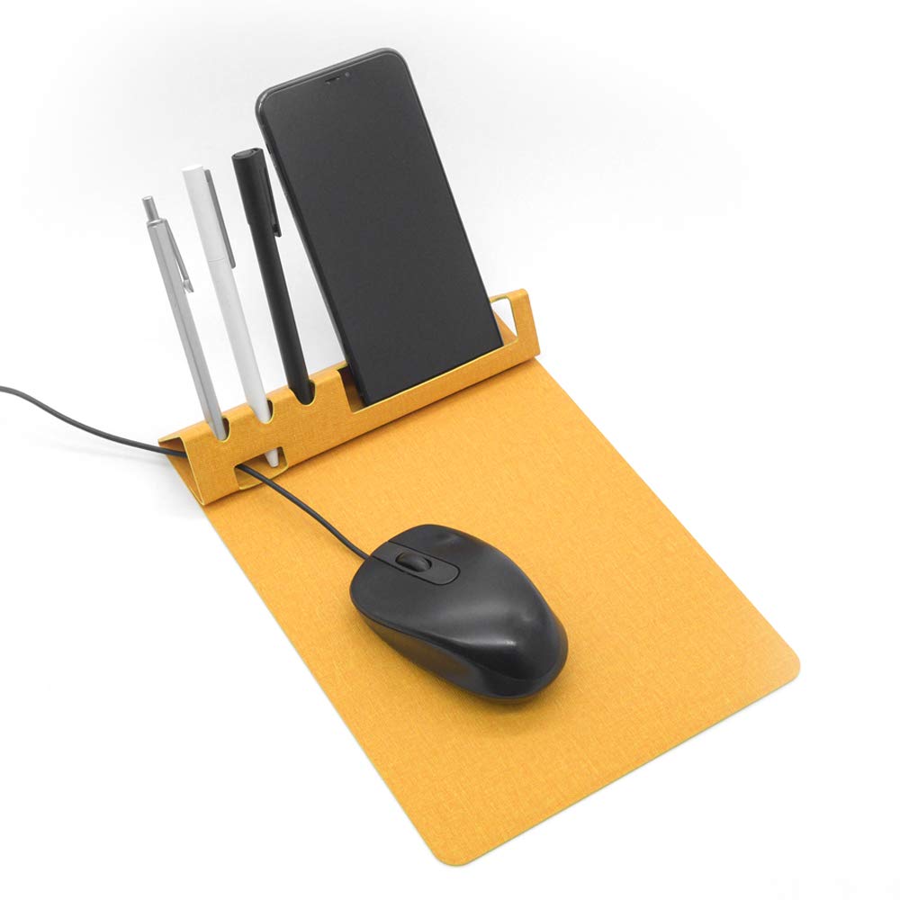 SenseAGE Multi-Functional Mouse Mat, Foldable Mouse Pad with Non-Slip Base, Smooth and Slim, Phone & Pen Holder, Cord Organizer for Office & Home, Compatible with Laser and Optical Mice, Yellow